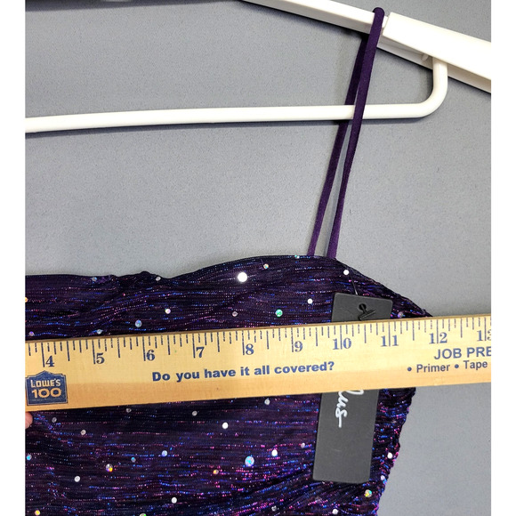 Lulus Mini Dress Womens XS Purple Sequin Ruched Bodycon Spaghetti Strap Party - Picture 5 of 11